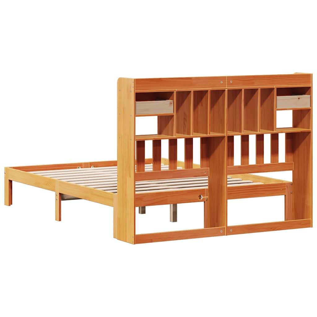 vidaXL Pat cu bibliotecă fără saltea maro 140x190 cm lemn masiv de pin