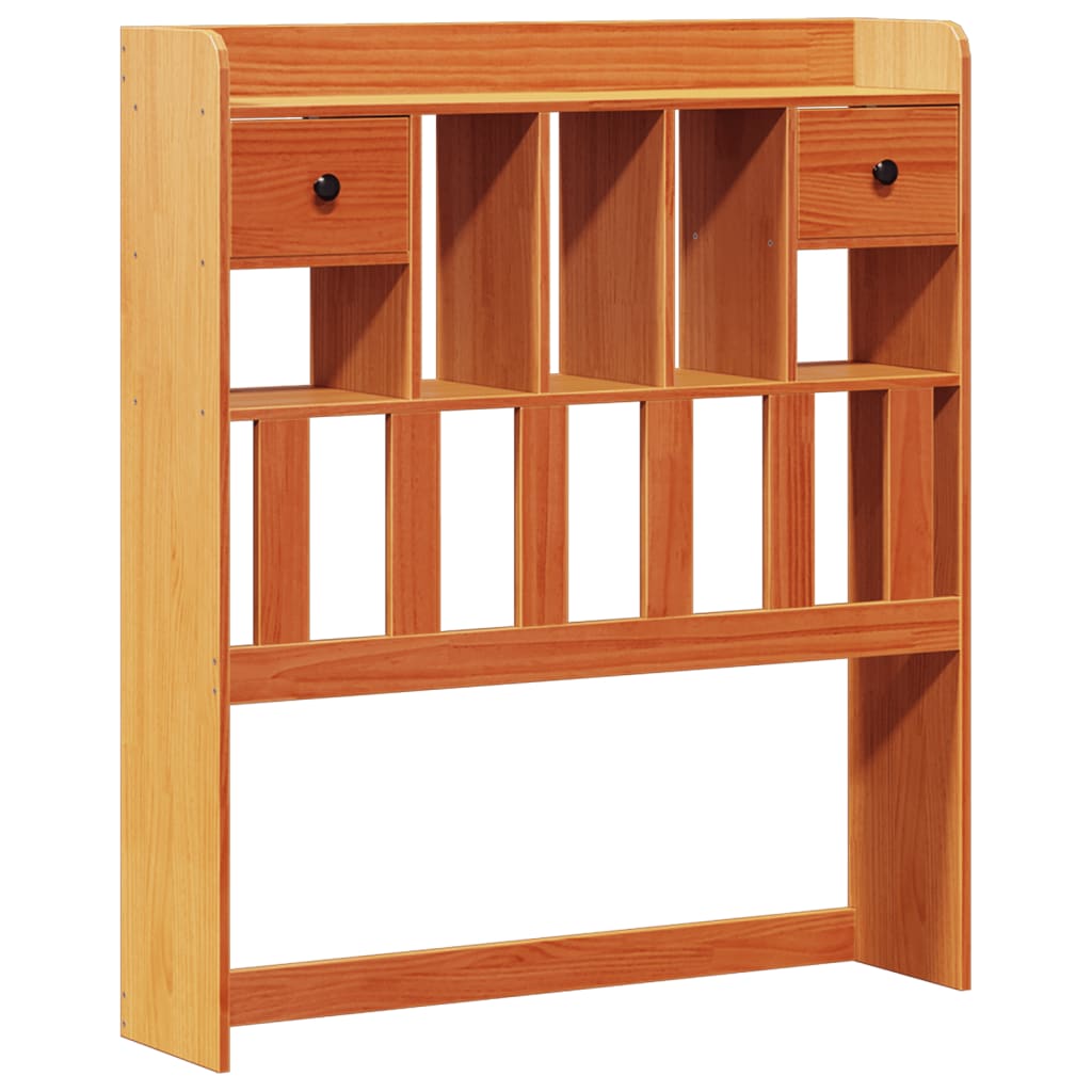 vidaXL Pat cu bibliotecă fără saltea, maro, 100x200 cm, lemn masiv pin vidaXL Pat cu bibliotecă fără saltea, maro, 100x200 cm, lemn masiv pin