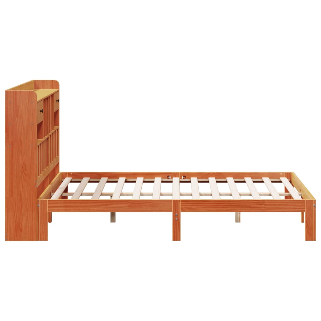 vidaXL Pat cu bibliotecă fără saltea maro 180x200 cm lemn masiv de pin