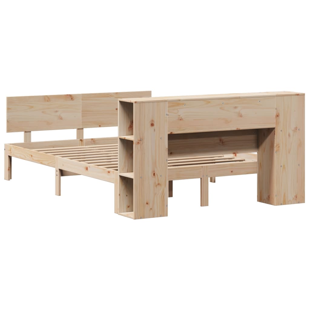 vidaXL Pat cu bibliotecă fără saltea, 120x190 cm, lemn masiv de pin