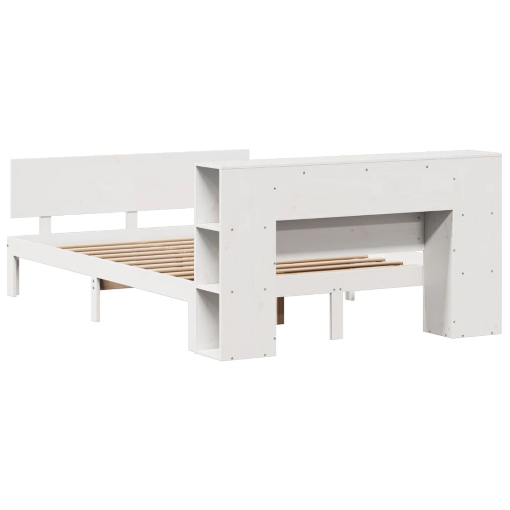 vidaXL Pat cu bibliotecă fără saltea, alb, 120x190 cm, lemn masiv pin