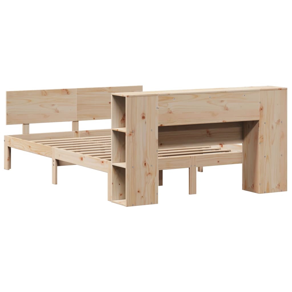 vidaXL Pat cu bibliotecă fără saltea, 120x200 cm, lemn masiv de pin vidaXL Pat cu bibliotecă fără saltea, 120x200 cm, lemn masiv de pin