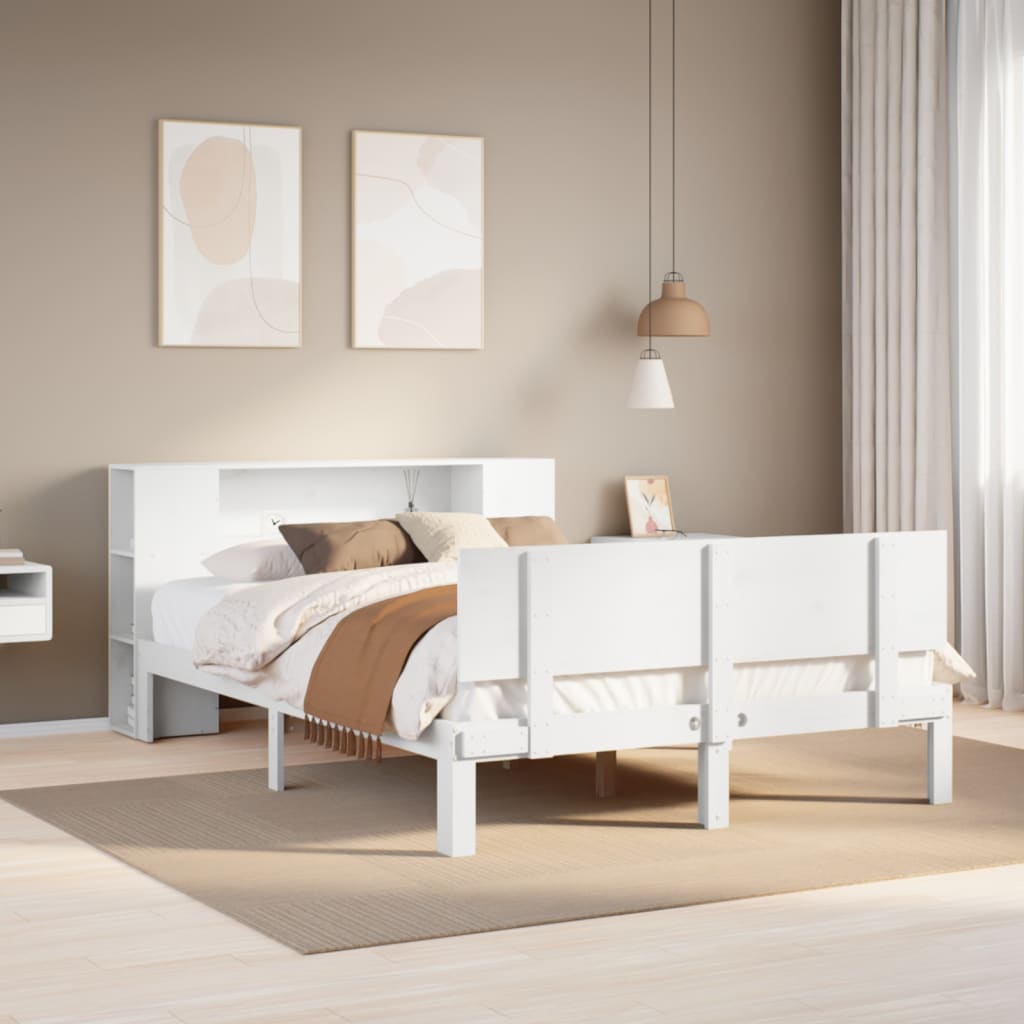 vidaXL Cadru de pat fără saltea, alb, 120x200 cm, lemn masiv pin vidaXL Cadru de pat fără saltea, alb, 120x200 cm, lemn masiv pin
