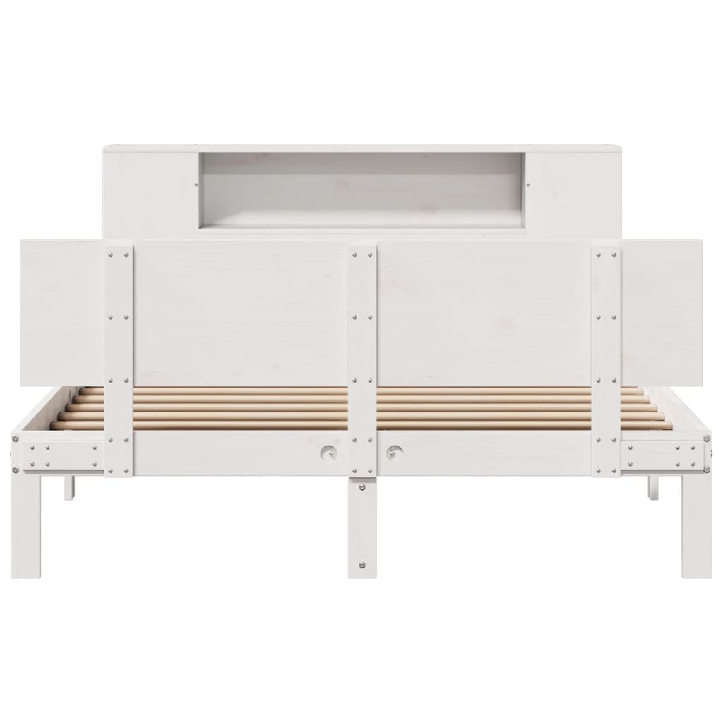 vidaXL Pat cu bibliotecă fără saltea, alb, 140x200 cm, lemn masiv pin vidaXL Pat cu bibliotecă fără saltea, alb, 140x200 cm, lemn masiv pin