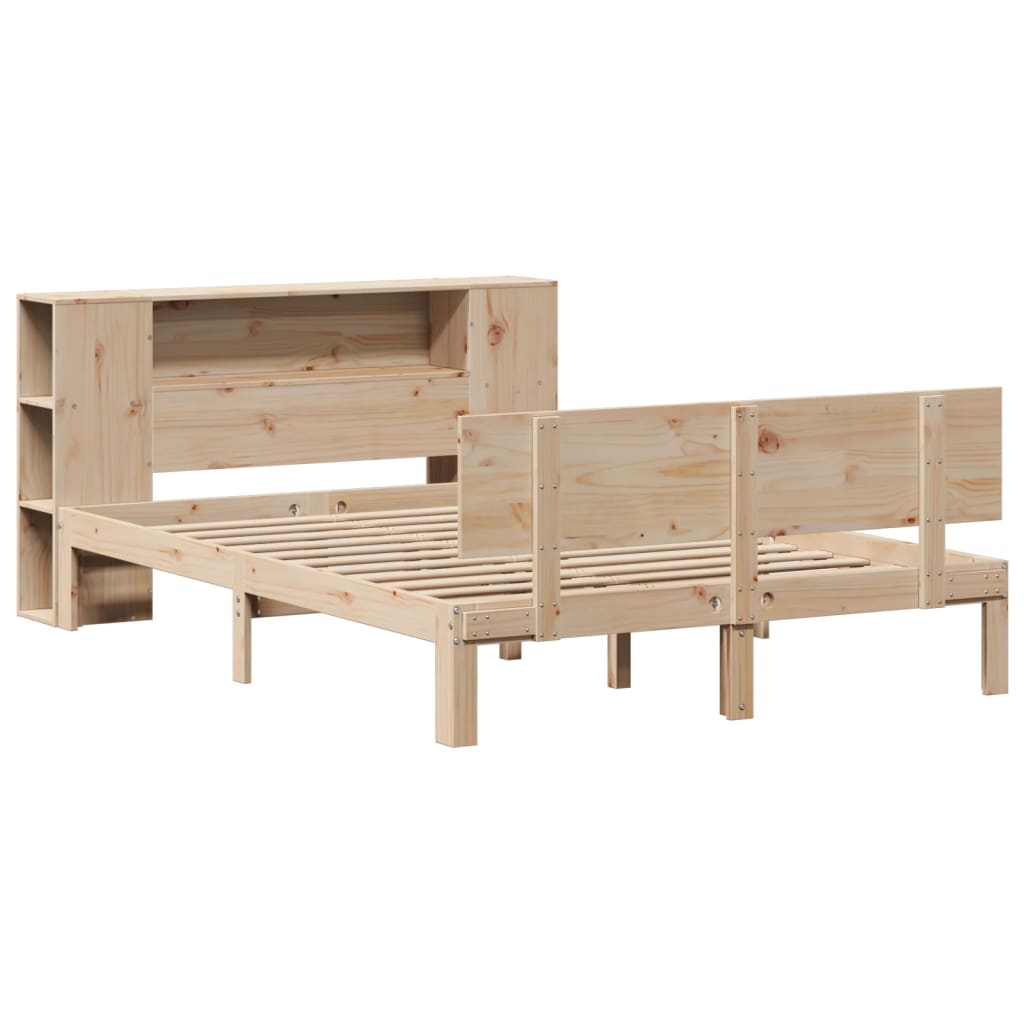 vidaXL Pat cu bibliotecă fără saltea, 150x200 cm, lemn masiv de pin