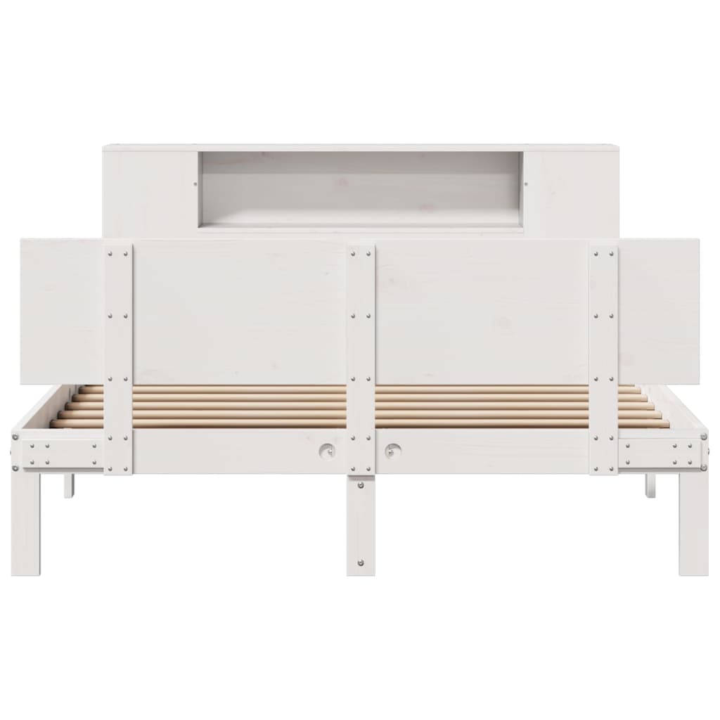 vidaXL Pat cu bibliotecă fără saltea, alb, 150x200 cm, lemn masiv pin vidaXL Pat cu bibliotecă fără saltea, alb, 150x200 cm, lemn masiv pin