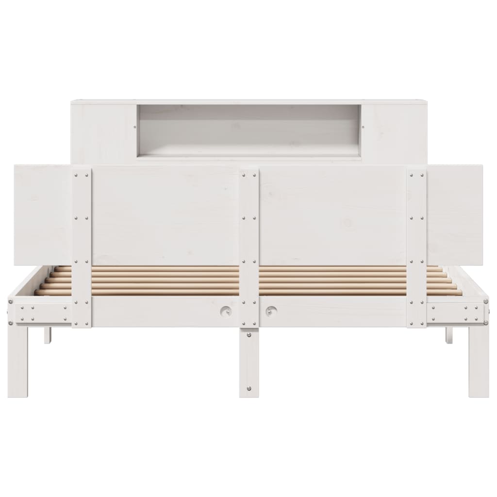 vidaXL Pat cu bibliotecă fără saltea, alb, 160x200 cm, lemn masiv pin vidaXL Pat cu bibliotecă fără saltea, alb, 160x200 cm, lemn masiv pin