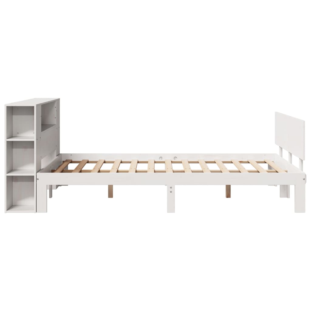 vidaXL Pat cu bibliotecă fără saltea, alb, 160x200 cm, lemn masiv pin vidaXL Pat cu bibliotecă fără saltea, alb, 160x200 cm, lemn masiv pin
