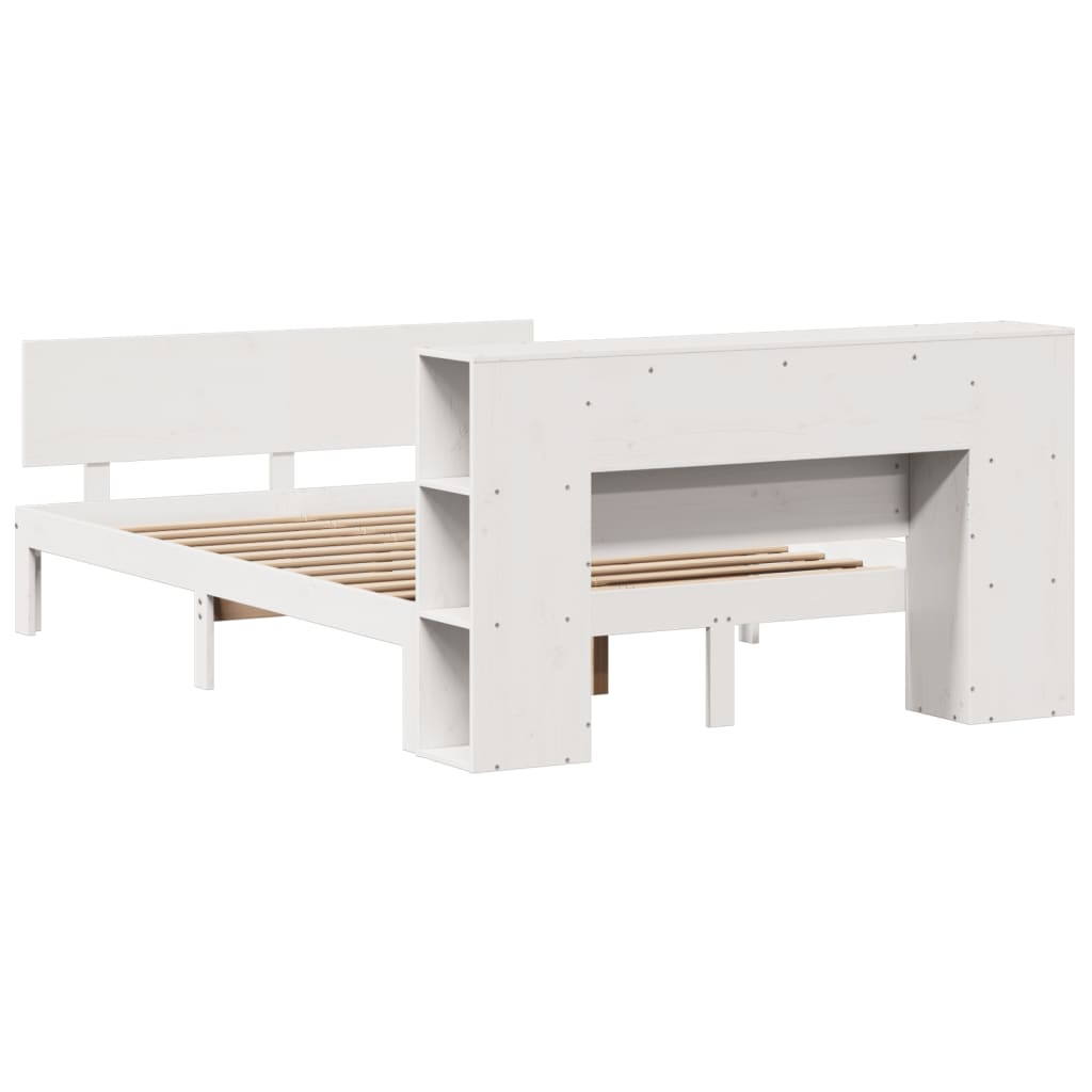 vidaXL Pat cu bibliotecă fără saltea, alb, 160x200 cm, lemn masiv pin vidaXL Pat cu bibliotecă fără saltea, alb, 160x200 cm, lemn masiv pin