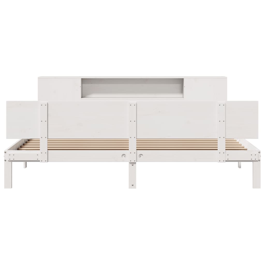 vidaXL Pat cu bibliotecă fără saltea, alb, 200x200 cm, lemn masiv pin