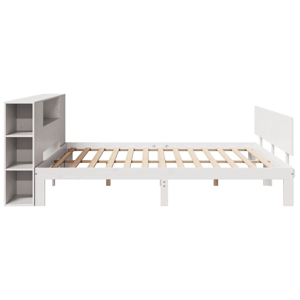 vidaXL Pat cu bibliotecă fără saltea, alb, 200x200 cm, lemn masiv pin