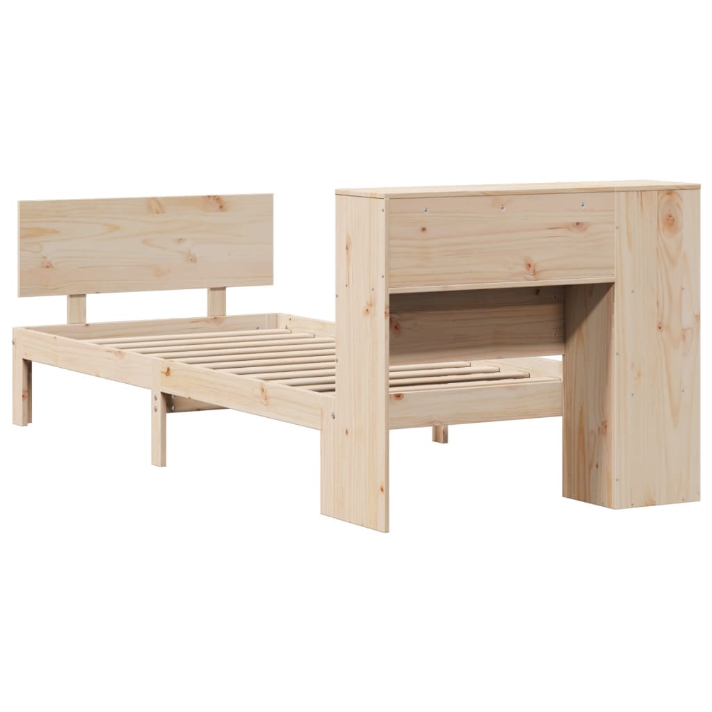 vidaXL Pat cu bibliotecă fără saltea, 75x190 cm, lemn masiv de pin