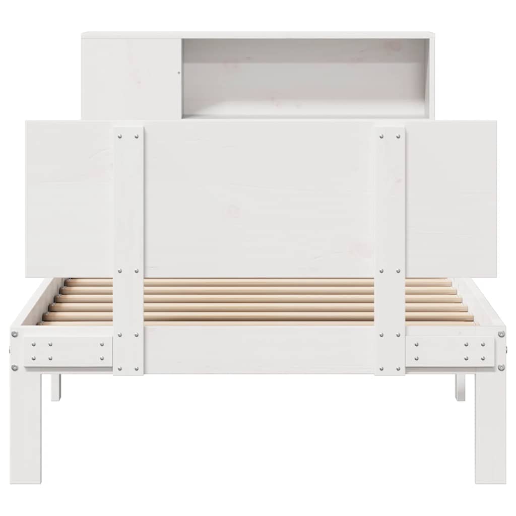 vidaXL Pat cu bibliotecă fără saltea, alb, 75x190 cm, lemn masiv pin vidaXL Pat cu bibliotecă fără saltea, alb, 75x190 cm, lemn masiv pin