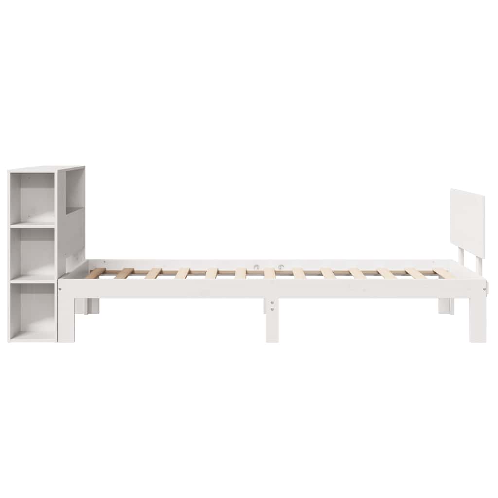 vidaXL Pat cu bibliotecă fără saltea, alb, 75x190 cm, lemn masiv pin vidaXL Pat cu bibliotecă fără saltea, alb, 75x190 cm, lemn masiv pin