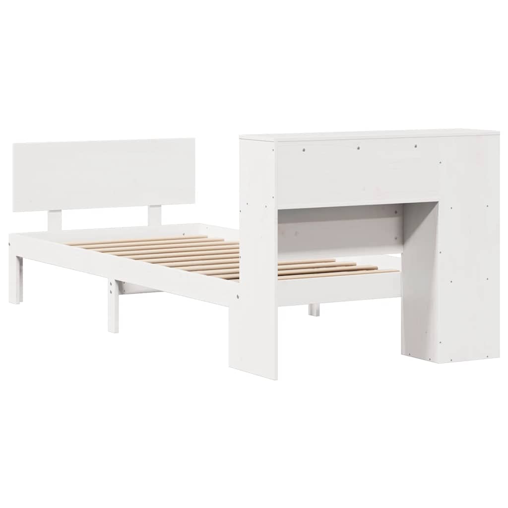vidaXL Pat cu bibliotecă fără saltea, alb, 75x190 cm, lemn masiv pin vidaXL Pat cu bibliotecă fără saltea, alb, 75x190 cm, lemn masiv pin