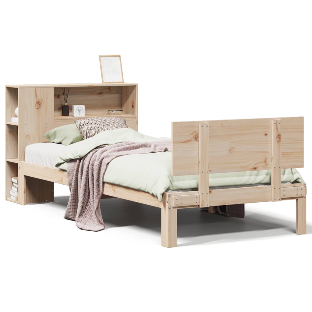vidaXL Pat cu bibliotecă fără saltea, 90x190 cm, lemn masiv de pin vidaXL Pat cu bibliotecă fără saltea, 90x190 cm, lemn masiv de pin