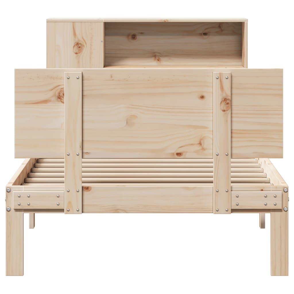 vidaXL Pat cu bibliotecă fără saltea, 90x200 cm, lemn masiv pin vidaXL Pat cu bibliotecă fără saltea, 90x200 cm, lemn masiv pin
