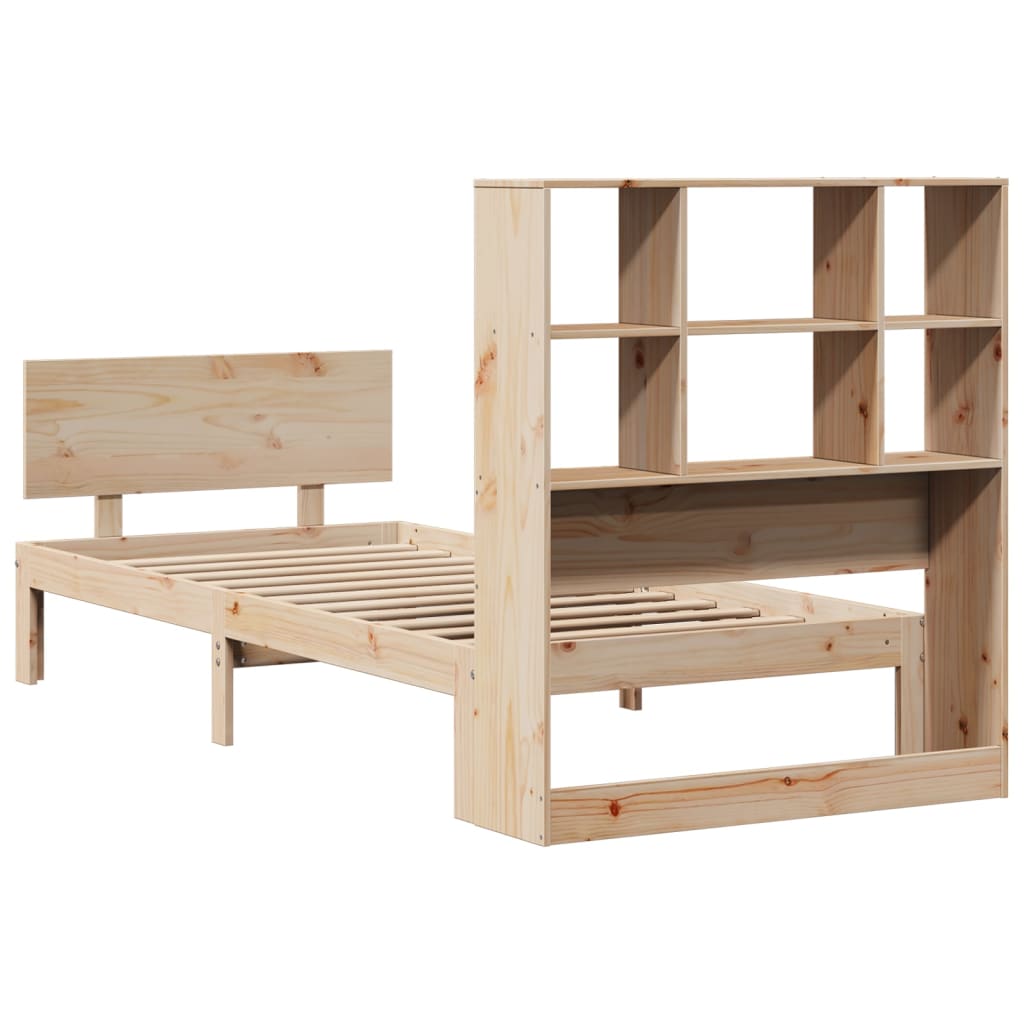 vidaXL Pat cu bibliotecă fără saltea, 90x190 cm, lemn masiv de pin vidaXL Pat cu bibliotecă fără saltea, 90x190 cm, lemn masiv de pin