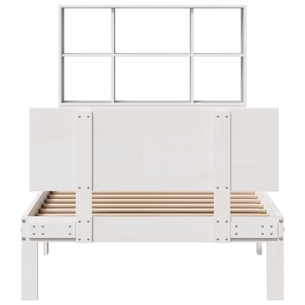 vidaXL Pat cu bibliotecă fără saltea, alb, 90x190 cm, lemn masiv pin