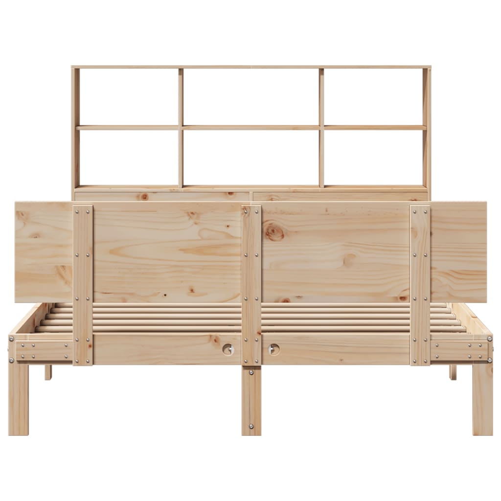 vidaXL Pat cu bibliotecă fără saltea, 120x190 cm, lemn masiv de pin vidaXL Pat cu bibliotecă fără saltea, 120x190 cm, lemn masiv de pin