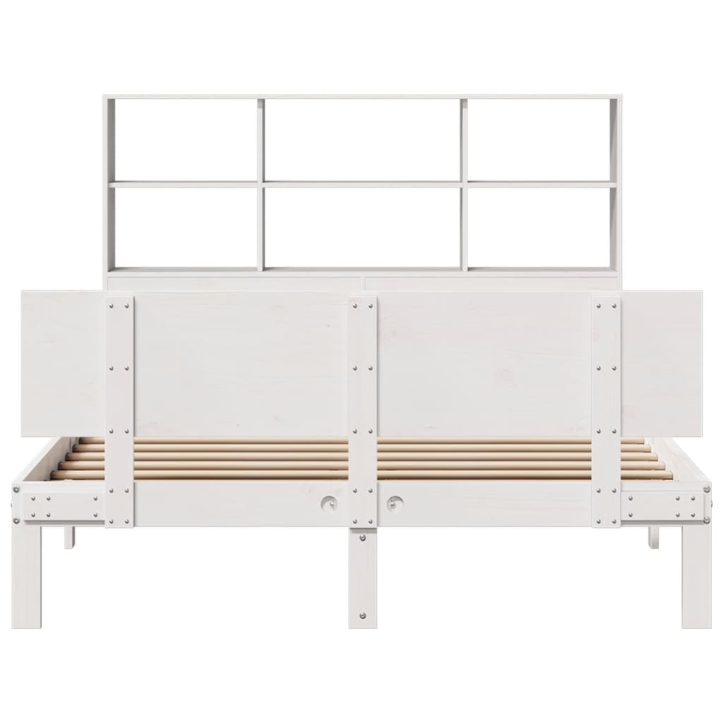 vidaXL Pat cu bibliotecă fără saltea, alb, 120x190 cm, lemn masiv pin vidaXL Pat cu bibliotecă fără saltea, alb, 120x190 cm, lemn masiv pin