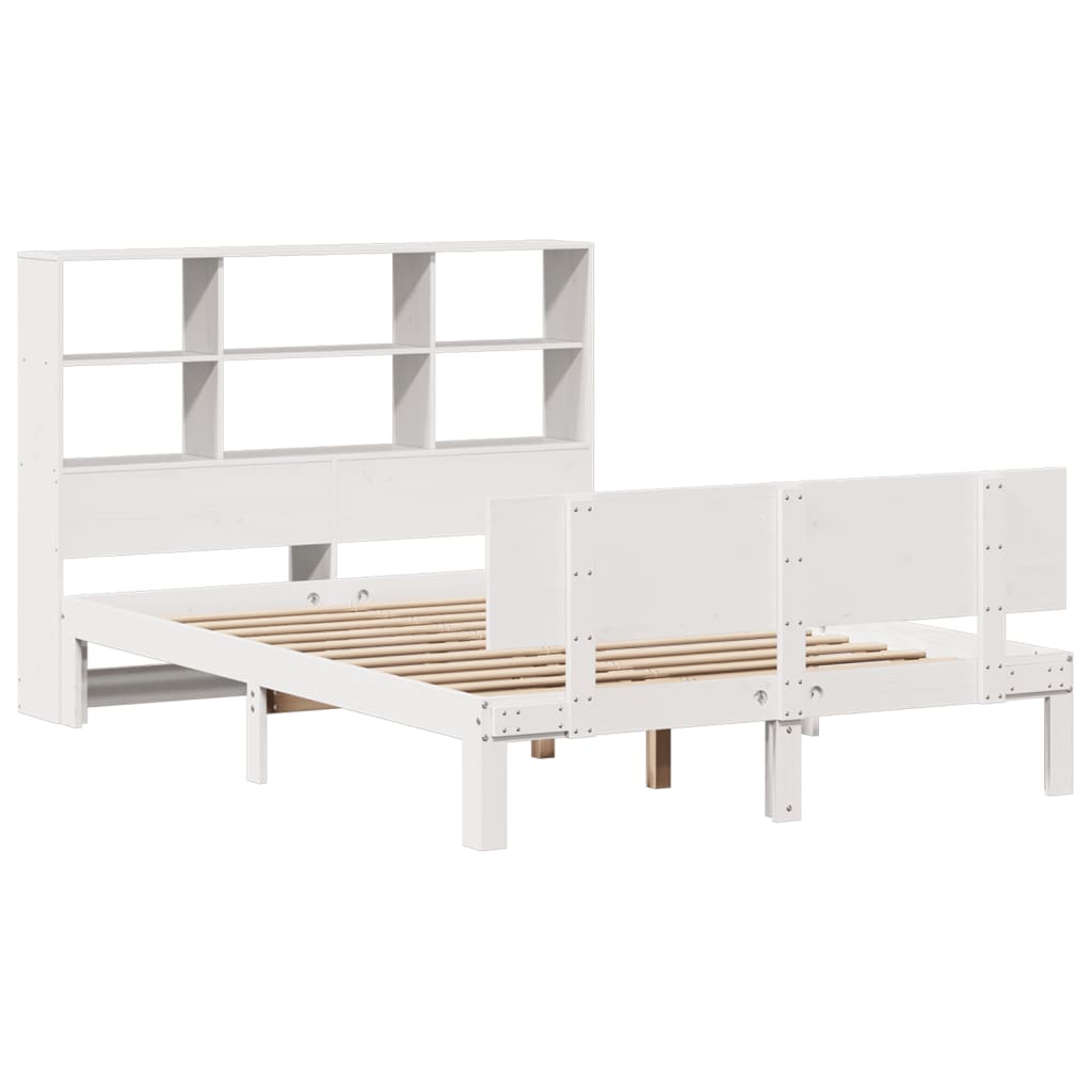 vidaXL Pat cu bibliotecă fără saltea, alb, 140x190 cm, lemn masiv pin