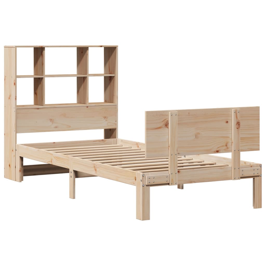 vidaXL Pat cu bibliotecă fără saltea, 90x200 cm, lemn masiv pin vidaXL Pat cu bibliotecă fără saltea, 90x200 cm, lemn masiv pin