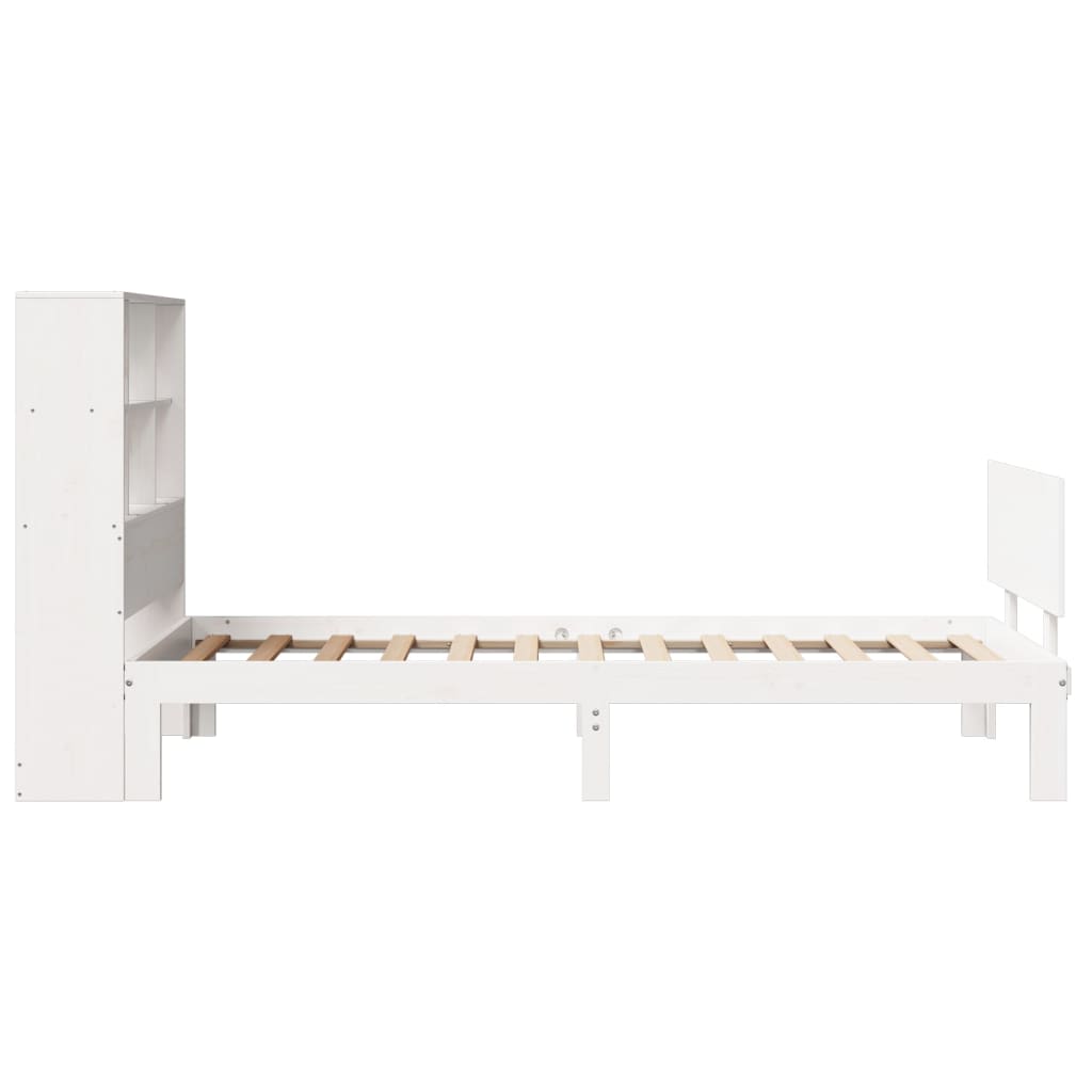 vidaXL Pat cu bibliotecă fără saltea, alb, 90x200 cm, lemn masiv pin vidaXL Pat cu bibliotecă fără saltea, alb, 90x200 cm, lemn masiv pin