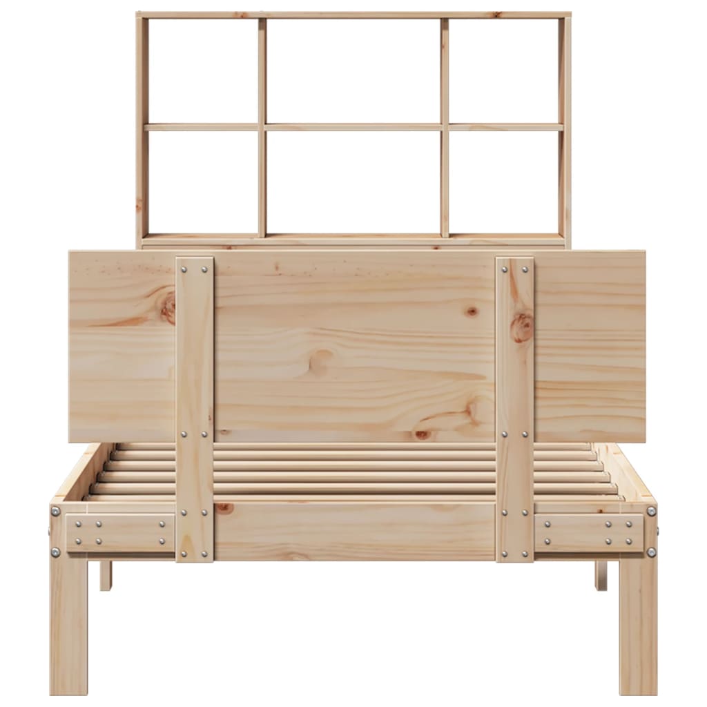 vidaXL Pat cu bibliotecă fără saltea, 100x200 cm, lemn masiv pin