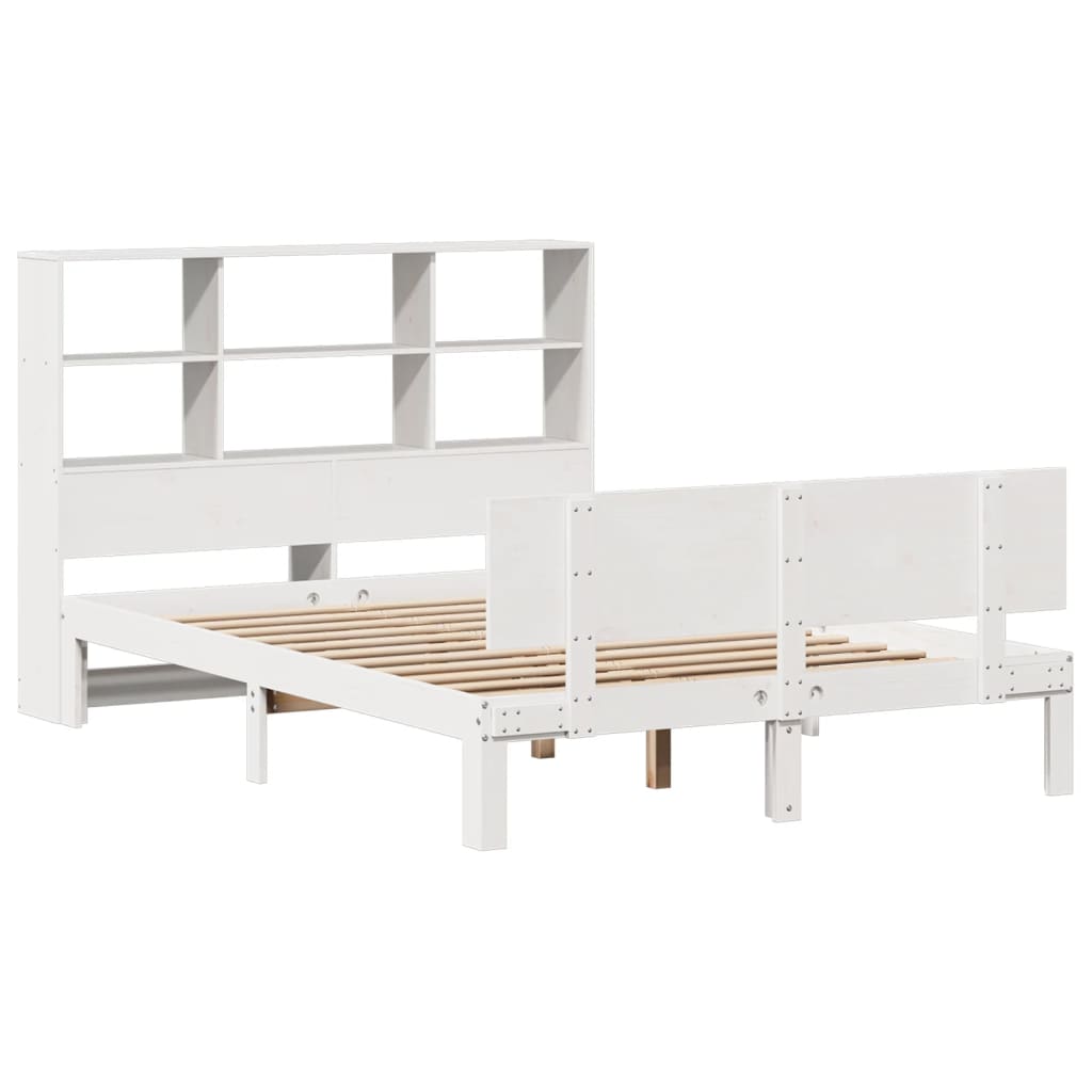 vidaXL Pat cu bibliotecă fără saltea, alb, 160x200 cm, lemn masiv pin vidaXL Pat cu bibliotecă fără saltea, alb, 160x200 cm, lemn masiv pin