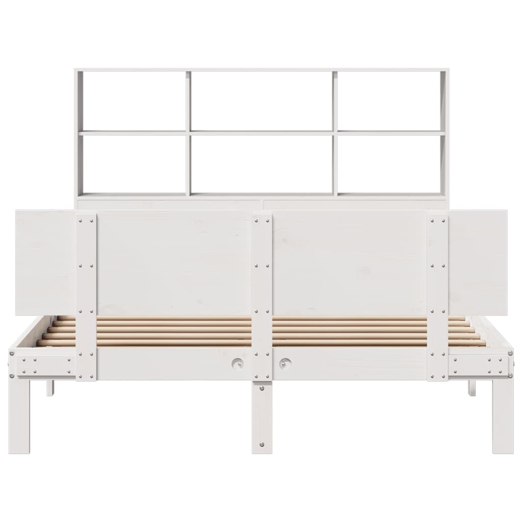 vidaXL Pat cu bibliotecă fără saltea, alb, 160x200 cm, lemn masiv pin vidaXL Pat cu bibliotecă fără saltea, alb, 160x200 cm, lemn masiv pin