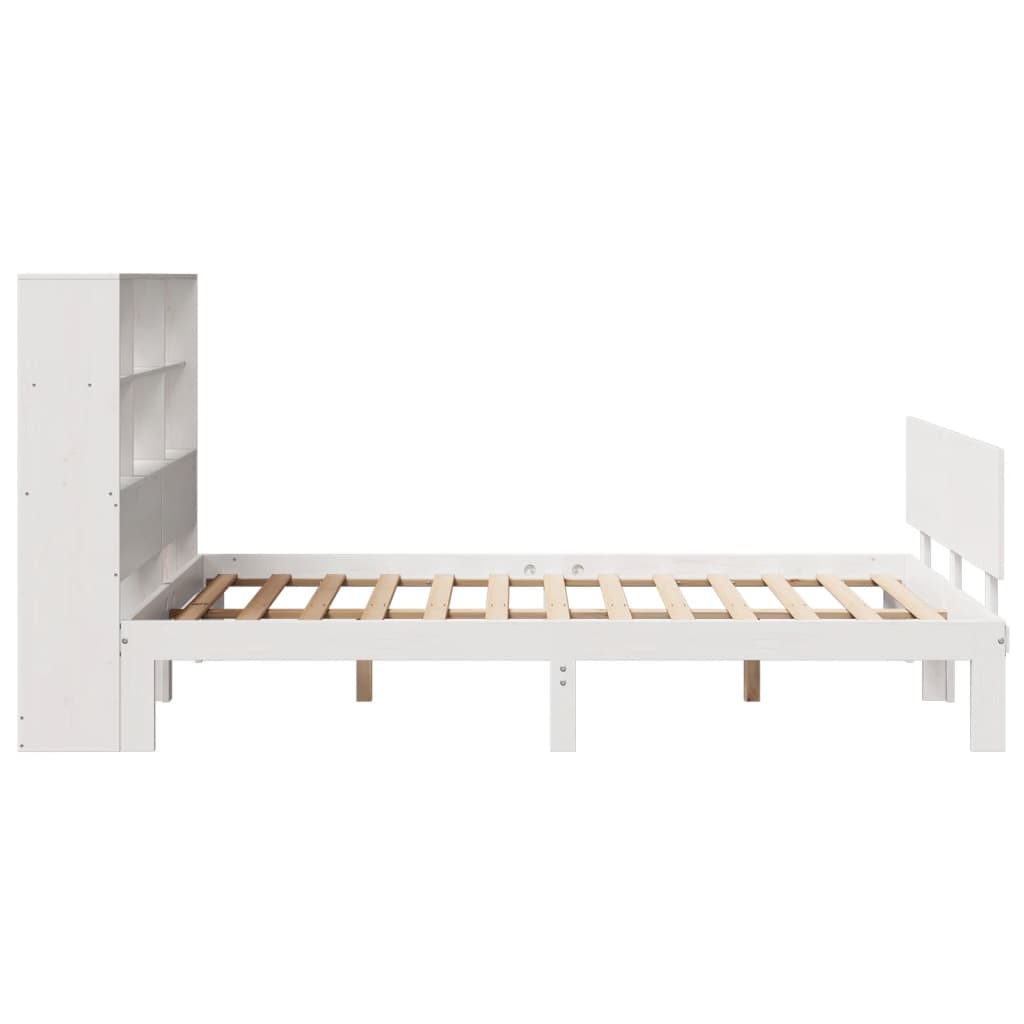 vidaXL Pat cu bibliotecă fără saltea, alb, 160x200 cm, lemn masiv pin vidaXL Pat cu bibliotecă fără saltea, alb, 160x200 cm, lemn masiv pin