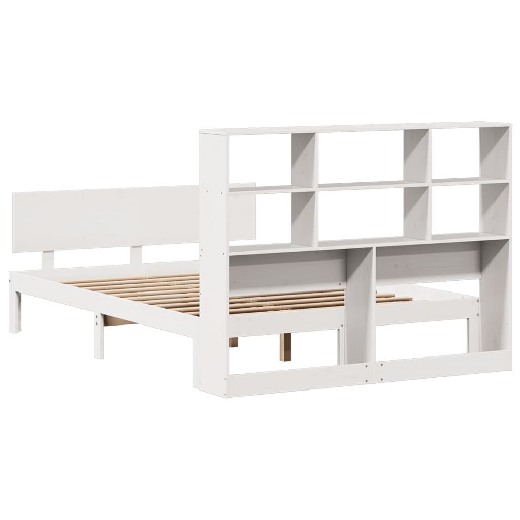 vidaXL Pat cu bibliotecă fără saltea, alb, 160x200 cm, lemn masiv pin vidaXL Pat cu bibliotecă fără saltea, alb, 160x200 cm, lemn masiv pin