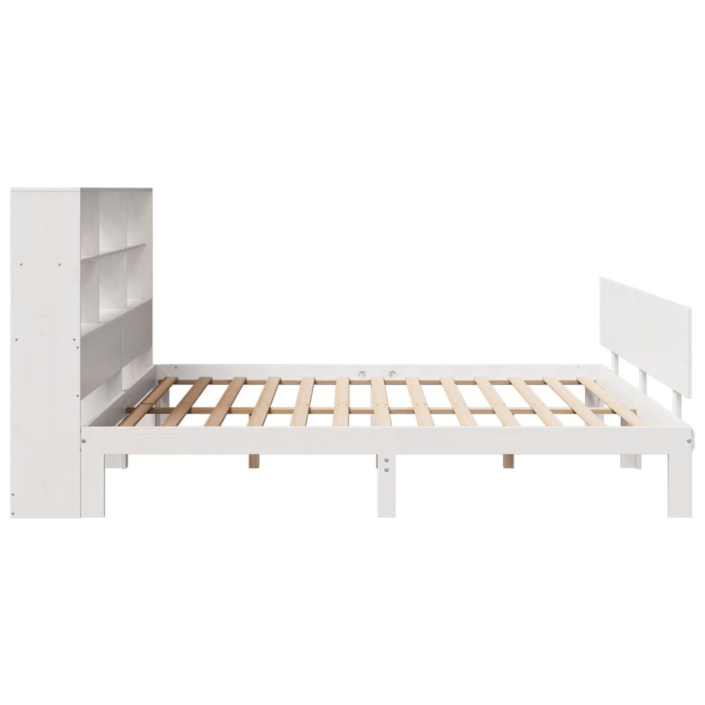 vidaXL Pat cu bibliotecă fără saltea, alb, 200x200 cm, lemn masiv pin