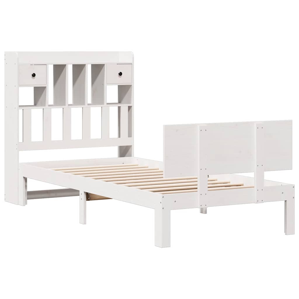 vidaXL Pat cu bibliotecă fără saltea, alb, 75x190 cm, lemn masiv pin