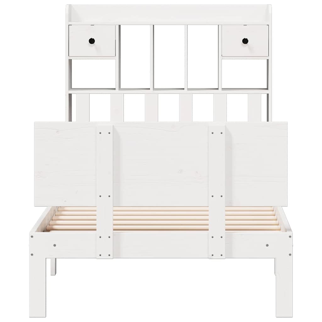 vidaXL Pat cu bibliotecă fără saltea, alb, 75x190 cm, lemn masiv pin