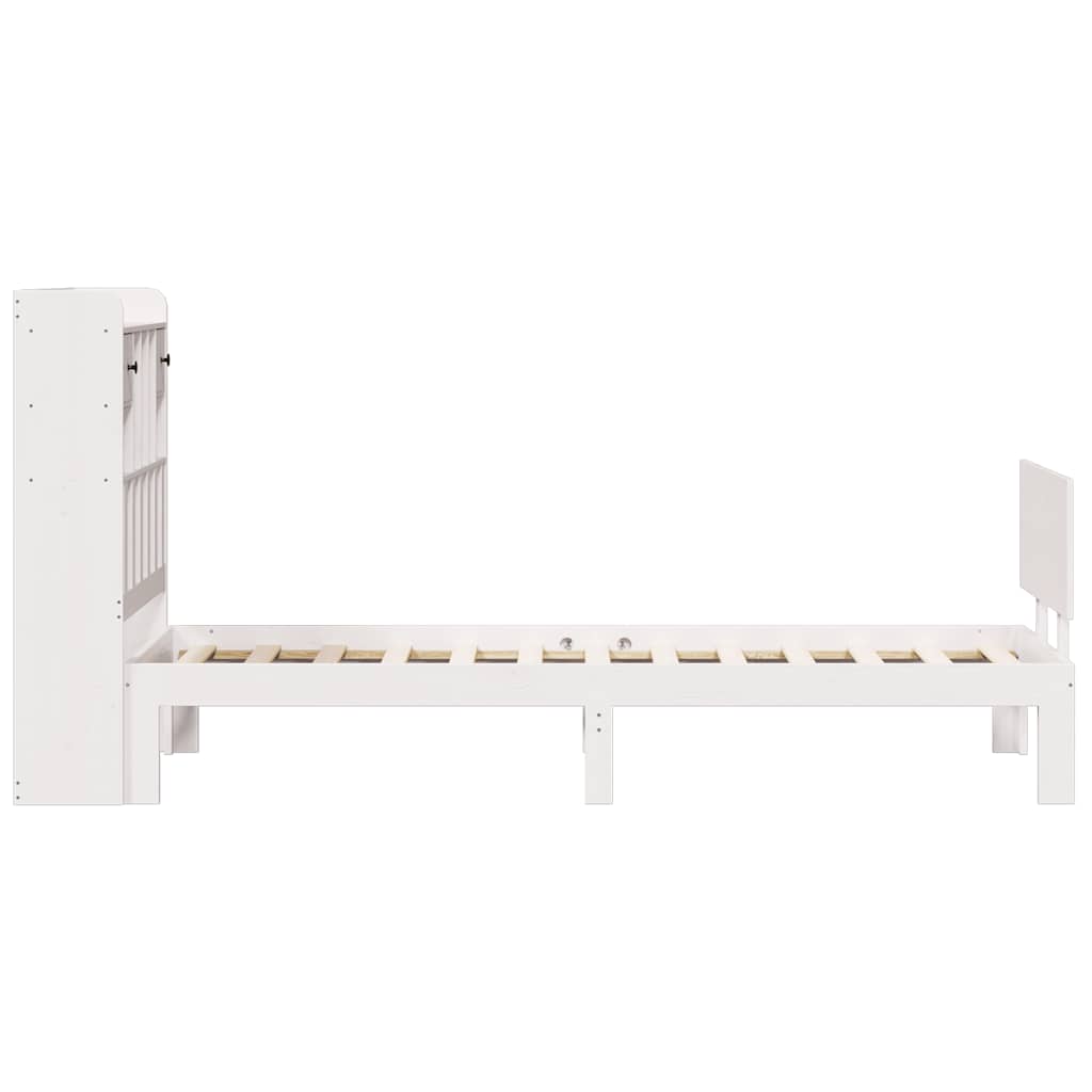 vidaXL Pat cu bibliotecă fără saltea, alb, 75x190 cm, lemn masiv pin