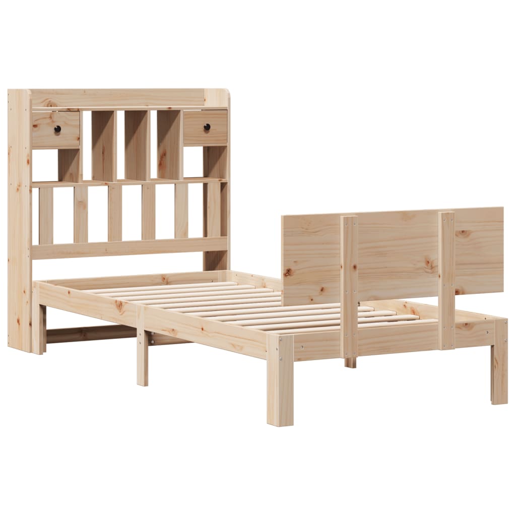 vidaXL Pat cu bibliotecă fără saltea, 90x190 cm, lemn masiv de pin vidaXL Pat cu bibliotecă fără saltea, 90x190 cm, lemn masiv de pin