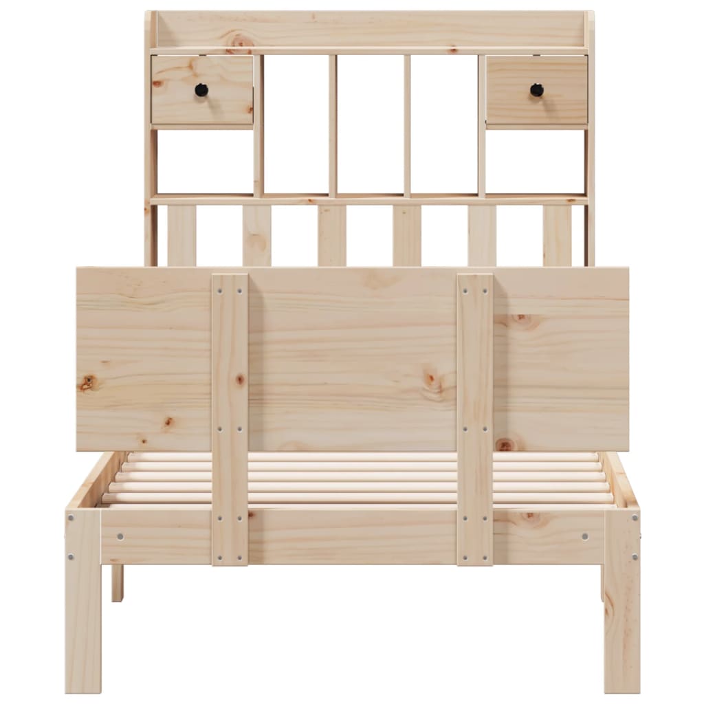 vidaXL Pat cu bibliotecă fără saltea, 90x190 cm, lemn masiv de pin vidaXL Pat cu bibliotecă fără saltea, 90x190 cm, lemn masiv de pin