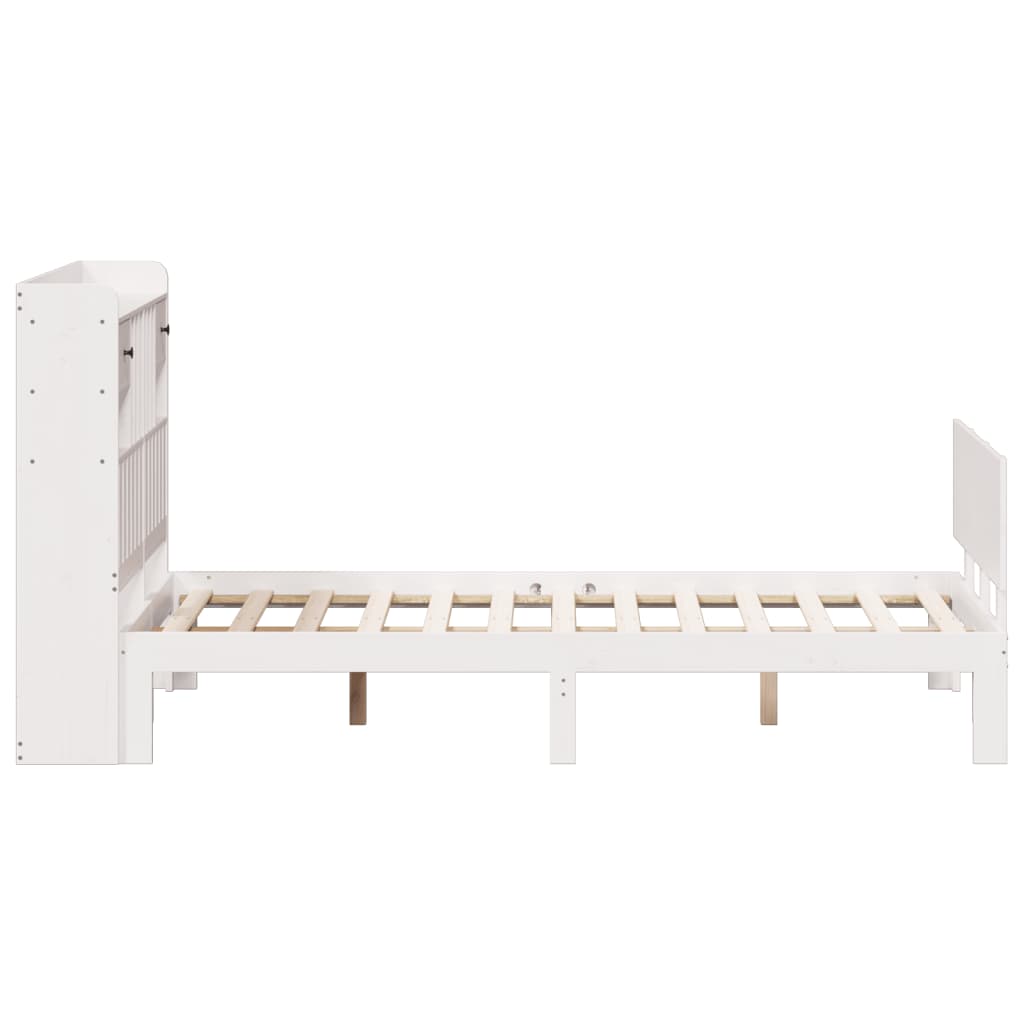 vidaXL Pat cu bibliotecă fără saltea, alb, 135x190 cm, lemn masiv pin