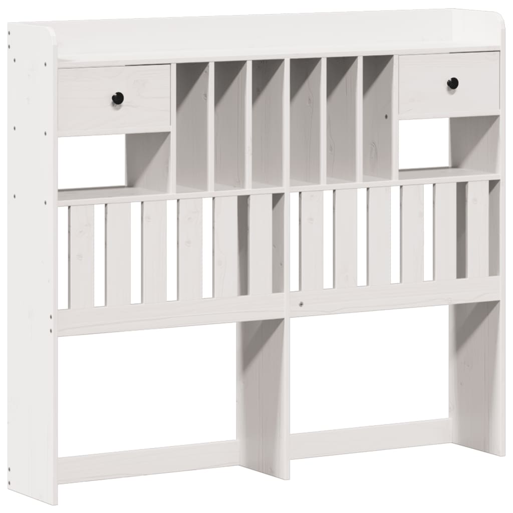 vidaXL Pat cu bibliotecă fără saltea, alb, 135x190 cm, lemn masiv pin