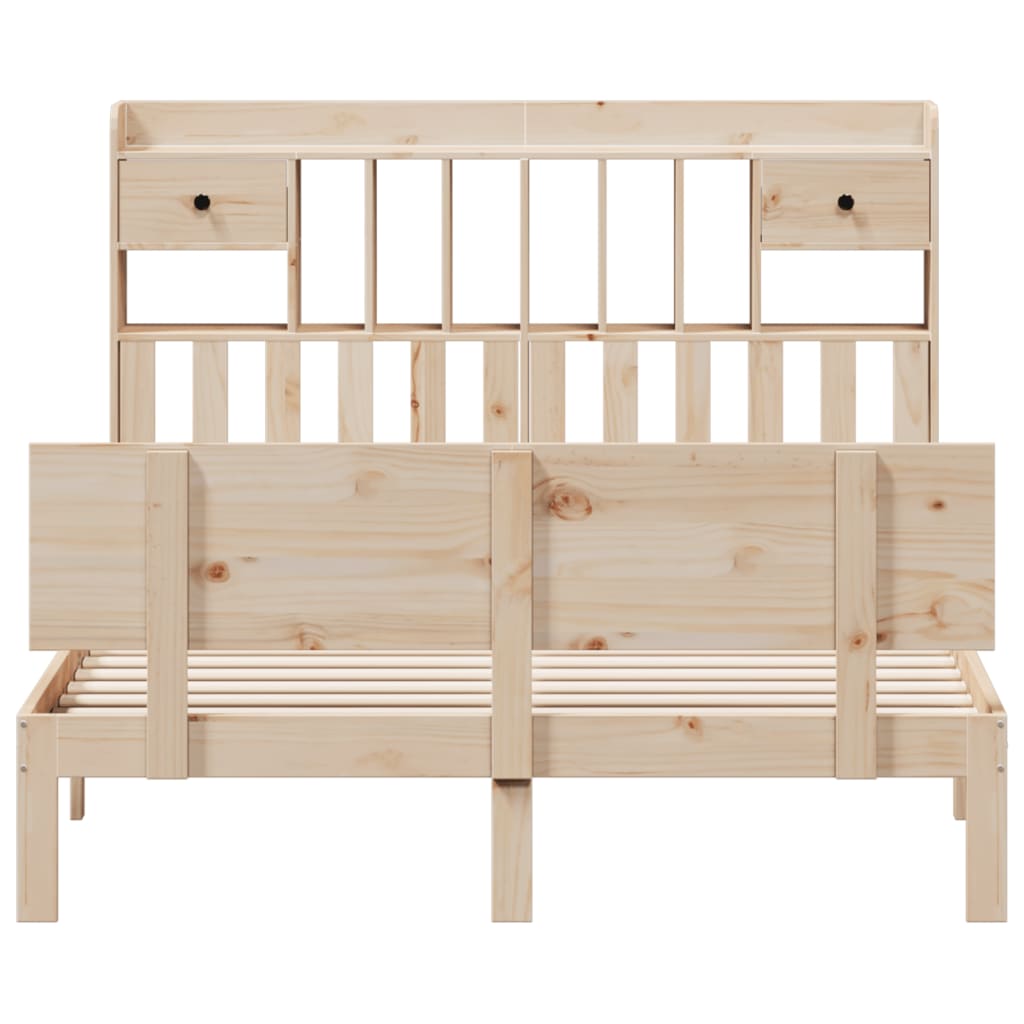 vidaXL Pat cu bibliotecă fără saltea, 140x190 cm, lemn masiv de pin vidaXL Pat cu bibliotecă fără saltea, 140x190 cm, lemn masiv de pin