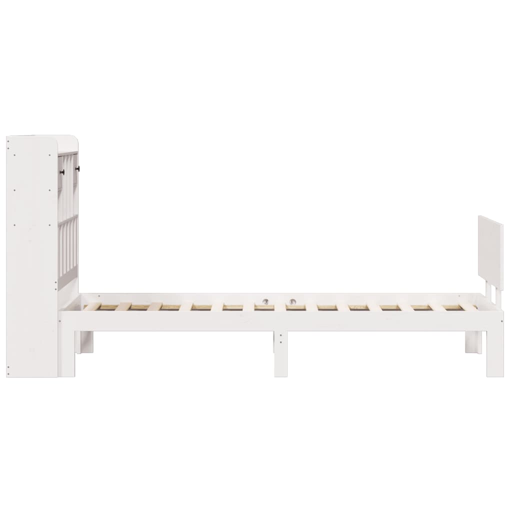 vidaXL Pat cu bibliotecă fără saltea, alb, 90x200 cm, lemn masiv pin