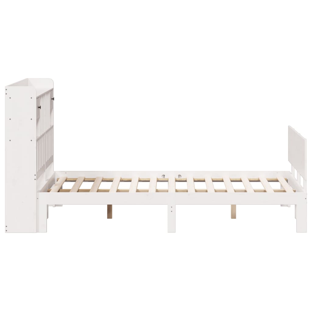 vidaXL Pat cu bibliotecă fără saltea, alb, 150x200 cm, lemn masiv pin