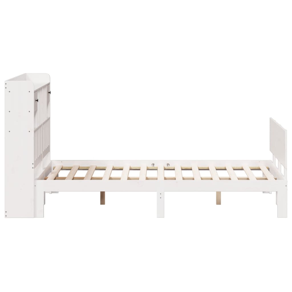 vidaXL Pat cu bibliotecă fără saltea, alb, 160x200 cm, lemn masiv pin