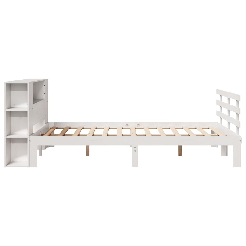 vidaXL Pat cu bibliotecă fără saltea, alb, 140x200 cm, lemn masiv pin vidaXL Pat cu bibliotecă fără saltea, alb, 140x200 cm, lemn masiv pin