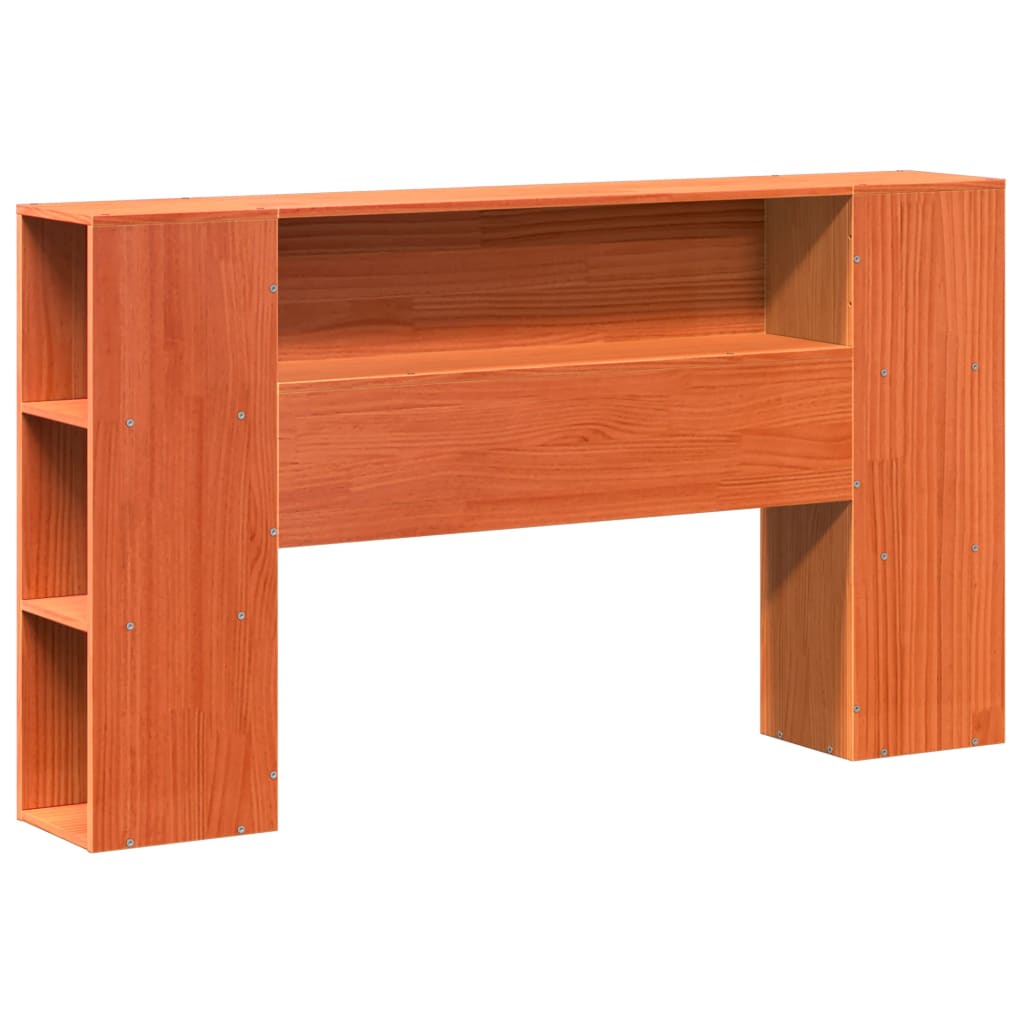 vidaXL Pat cu bibliotecă fără saltea, maro, 120x200 cm, lemn masiv pin vidaXL Pat cu bibliotecă fără saltea, maro, 120x200 cm, lemn masiv pin