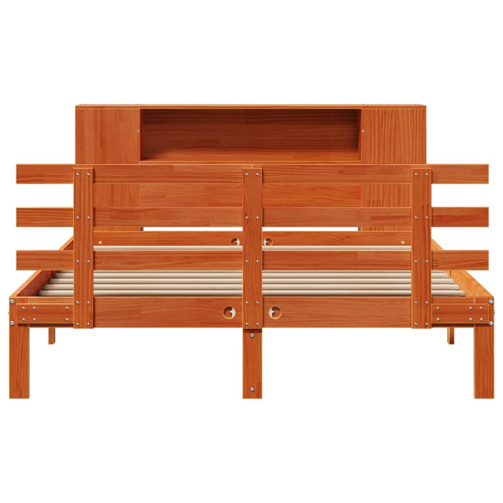vidaXL Pat cu bibliotecă fără saltea maro 160x200 cm lemn masiv de pin