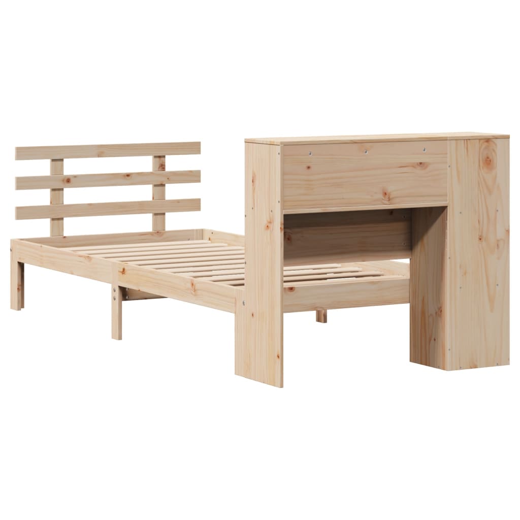 vidaXL Pat cu bibliotecă fără saltea, 75x190 cm, lemn masiv de pin