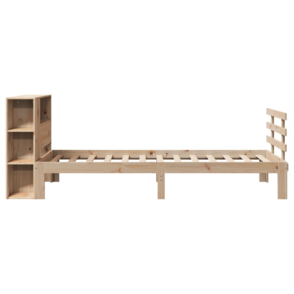 vidaXL Pat cu bibliotecă fără saltea, 90x200 cm, lemn masiv pin vidaXL Pat cu bibliotecă fără saltea, 90x200 cm, lemn masiv pin